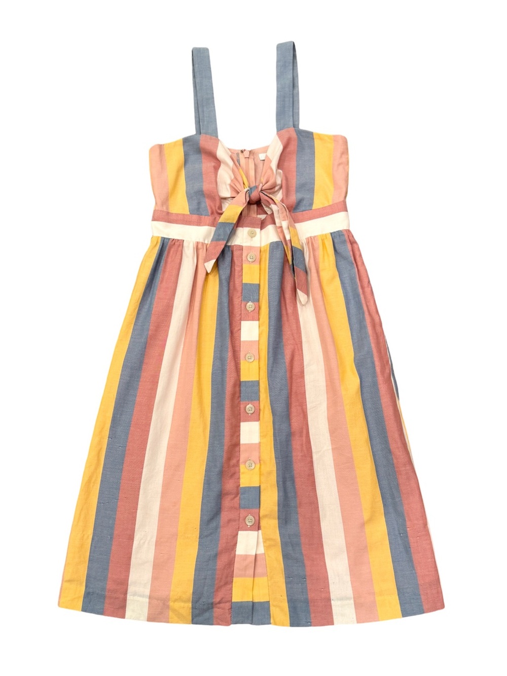 Madewell Multi-Striped Tie Front Midi Summer Coral Dress sz 0